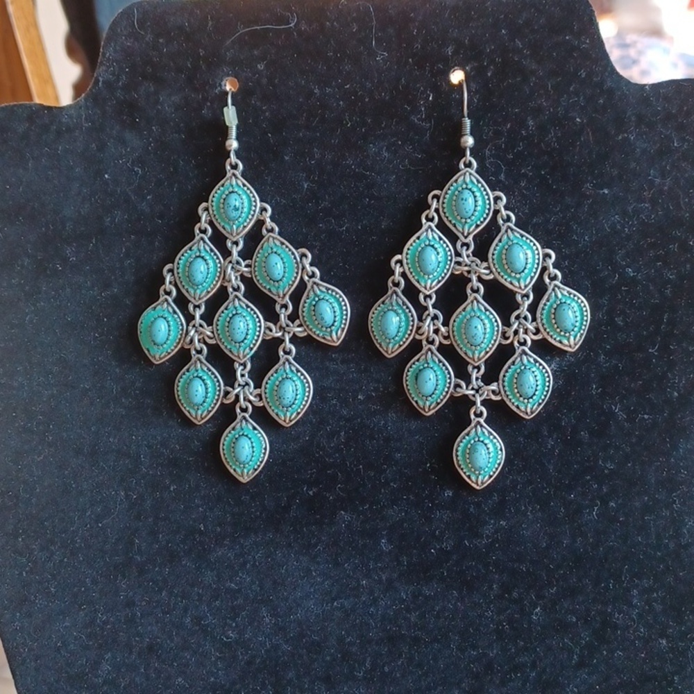 Bohemian turquoise accent chandelier earrings